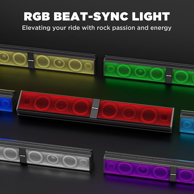 Ehaho 34 Inch UTV Sound Bar, ATV SoundBar Bluetooth with RGB Lighting, IP66 Waterproof Golf Cart Sound Bar, Amplified Powersports SXS SoundBar, UTV Speakers Compatible with Polaris RZR Can-Am