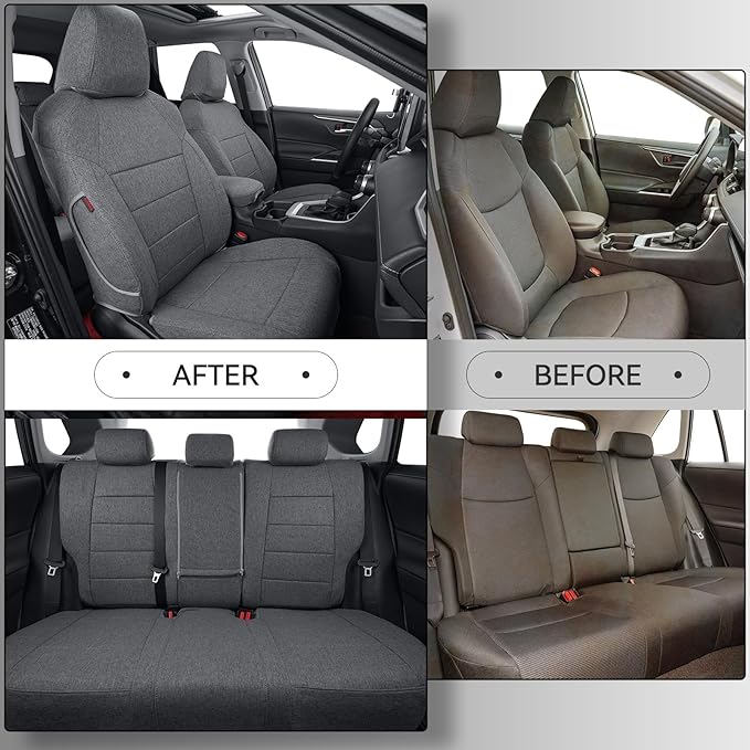 coverdream Cloth Seat Covers Full Set for 2019-2024 2025 Toyota RAV4 LE,XLE,XLE Premium,Limited,Fullly Covered,UV-Resistant,Breathable Polyester Car Seat Protector SUV Seat Cushion(Gray)