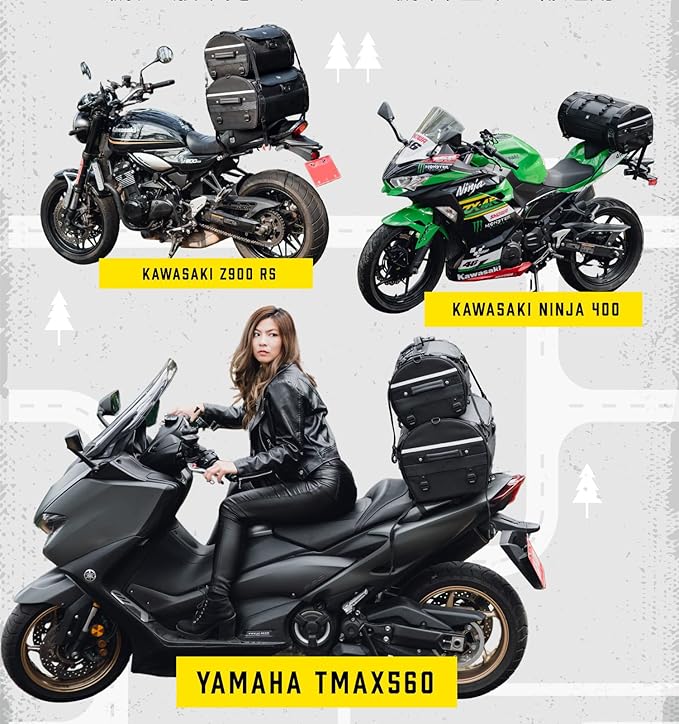 Niche Stackable Motorcycle Tail Bag – 59L Large Capacity Rear Seat Bag with Waterproof Rain Cover, Zipper Closure, & Adjustable Straps – Travel Luggage for Honda, Yamaha, Suzuki, Kawasaki, Harley