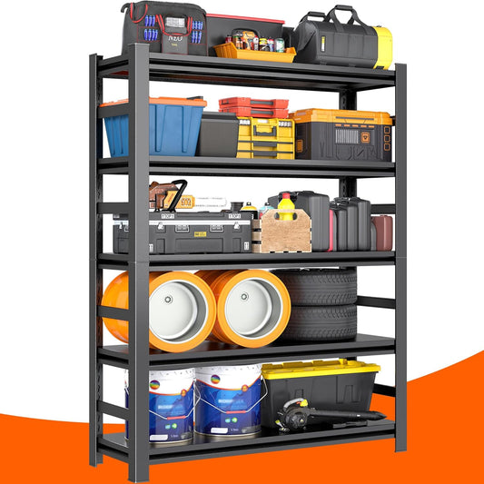 78"H Garage Storage Shelves Heavy Duty Garage Shelving, 4500 LBS Capacity 5 Tier Adjustable Metal Utility Shelves Industrial Shelving Units for Basement and Warehouse, 78"H×47.24"W×18"D, Black