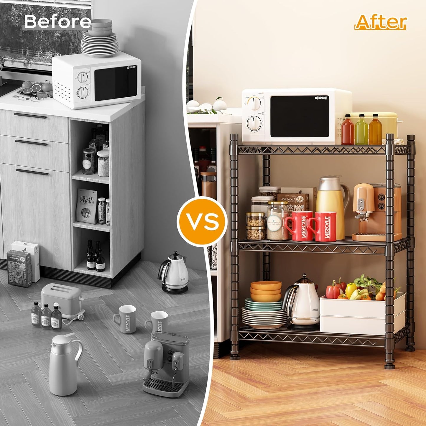 Homeiju 3-Shelf Storage Rack,Adjustable Height Metal Shelving Unit,Heavy Duty Storage Shelving Unit,Wire Rack Shelving,Garage Organizer for Home,Kitchen,Office,Pantry,Garage（13.5"D x 23.4"W x 31"H）