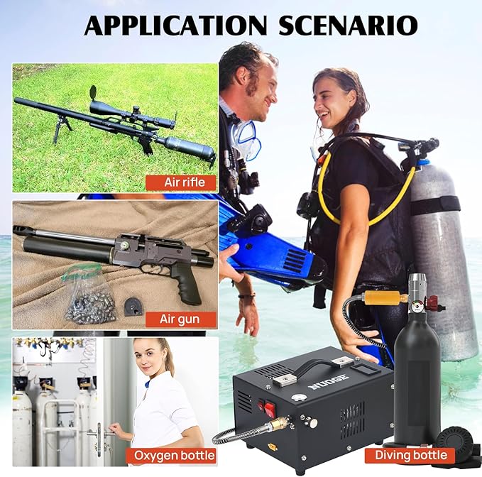 Pcp Air Compressor 4500Psi 30Mpa Powered by Car 12V Dc or Home 110V Ac W/Converter Paintball/Scuba Tank Compressor Pump