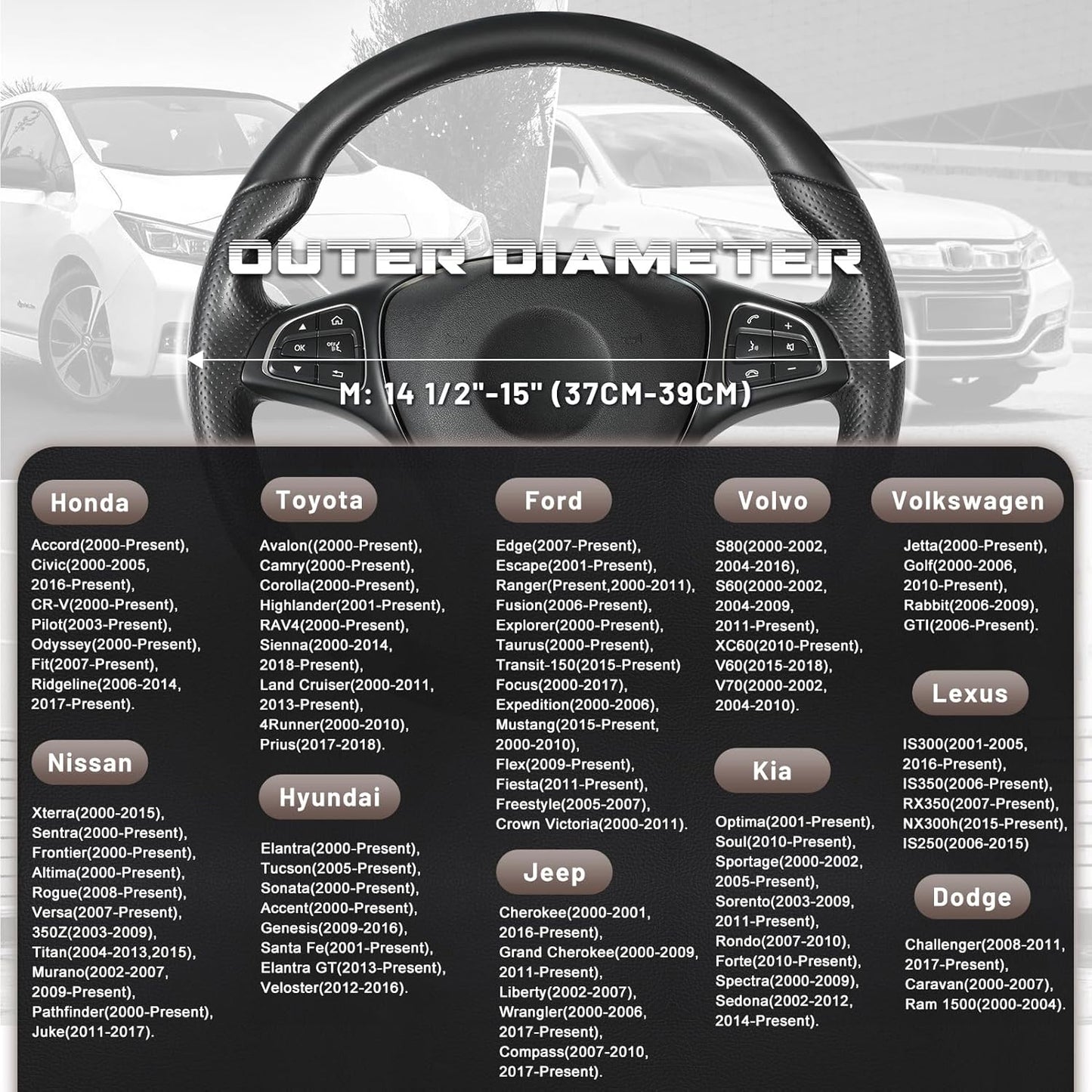 SEG Direct Steering Wheel Cover for Car, Standard Size 14.5-15 inch, Auto Interior Accessories, Black and Dark Brown