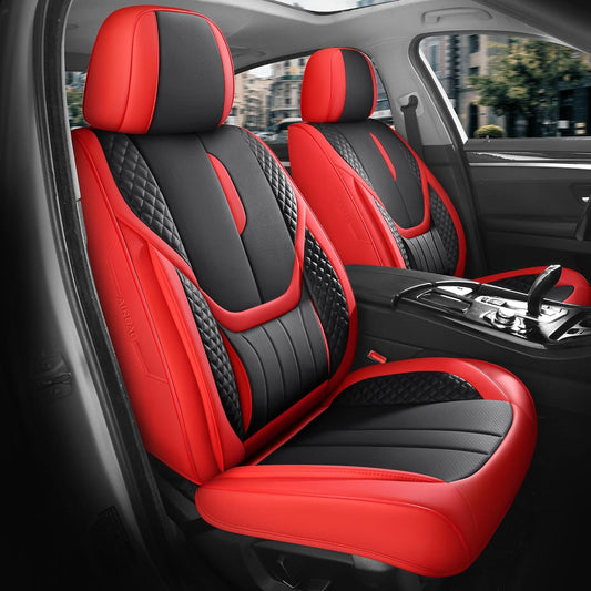 Car Seat Covers Full Set - Universal Seat Covers for Cars SUV Truck – Faux Leather Automotive Seat Covers, Breathable & Waterproof Front and Rear Seat Protectors, Fit for Most Cars-Redblack