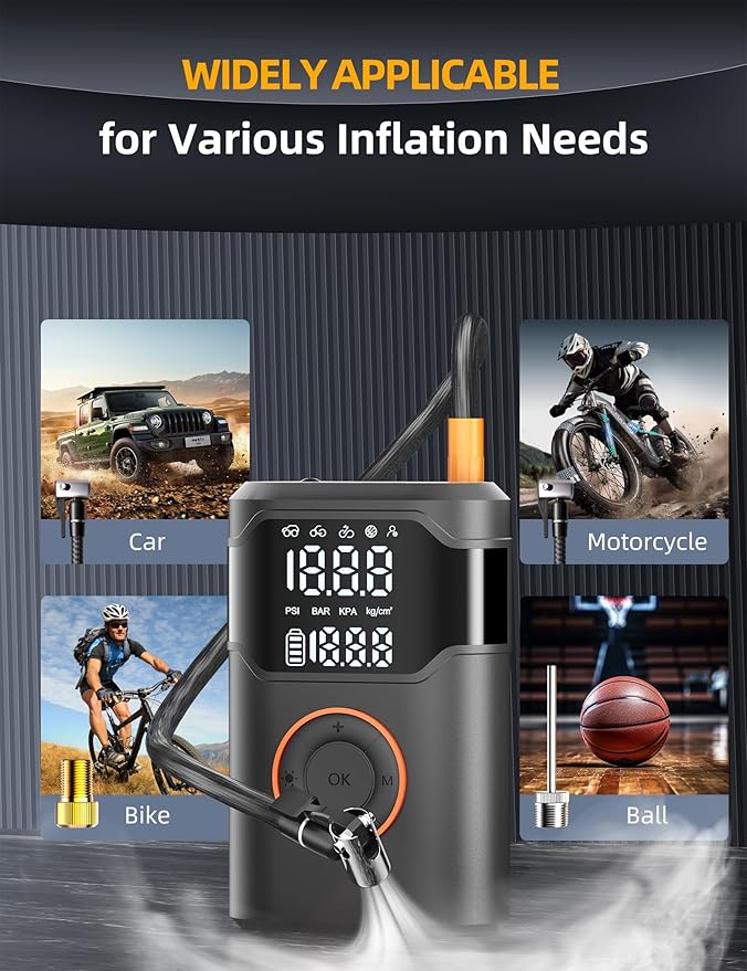 Tire Inflator Portable Air Compressor-150PSI Tire Air Pump, 5X Faster with Digital Gauge, Auto-Off & LED Light, Air Pump for Car Tires, Motorcycle, Bike, Balls & More, Stocking Stuffers Gifts for Men