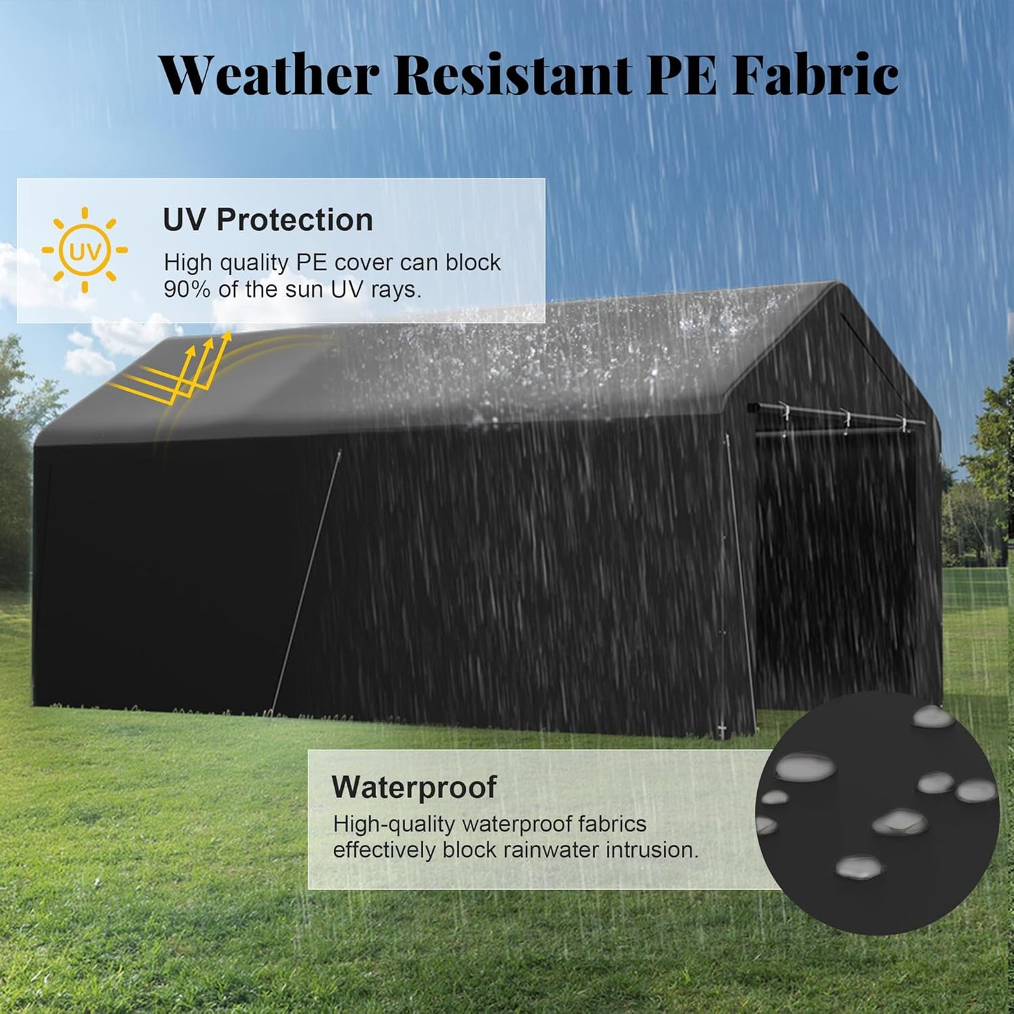 GOJOOASIS 10x20 Carport Heavy Duty Portable Garage Shelter Metal Car Canopy Tent with UV-Resistant & Weatherproof Top Cover for RV & Vehicles (Black, 10x20 with sidewalls)