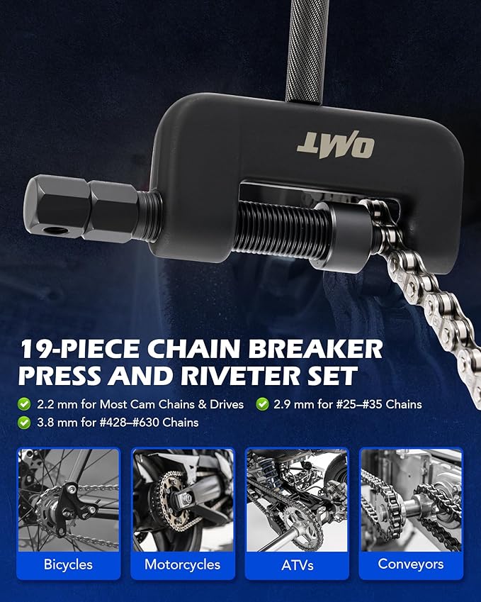 Orion Motor Tech 19pc Chain Brake Tool Kit with C Frame 3 Anvils 5 Break Tips, Dirtbike ATV Bicycle Motorcycle Chain Tool Chain Link Removal Tool Chain Rivet Tool for Cam & 25 to 630 Chains