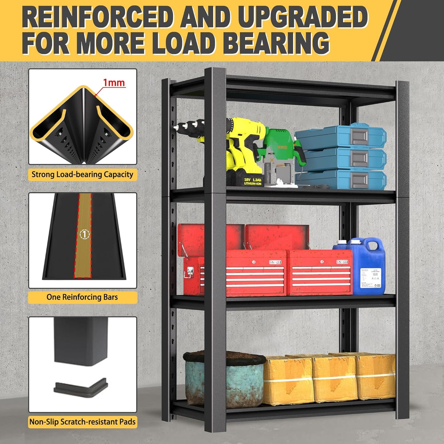 60" H x 40" W x 20" D 4-Tier Heavy Duty Garage Shelving Unit, 2000 LBS Capacity Metal Storage Rack,Adjustable Steel Shelves for Garage, Warehouse, Basement, Pantry, Workshop.3 Pack