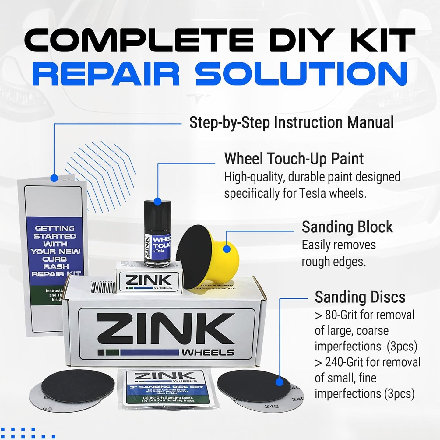 Premium Tesla Wheel Curb Rash Repair Kit for Model X 22-inch Grey Turbine Rims - DIY Kit with Color-matched Touch Up Paint - Made in USA