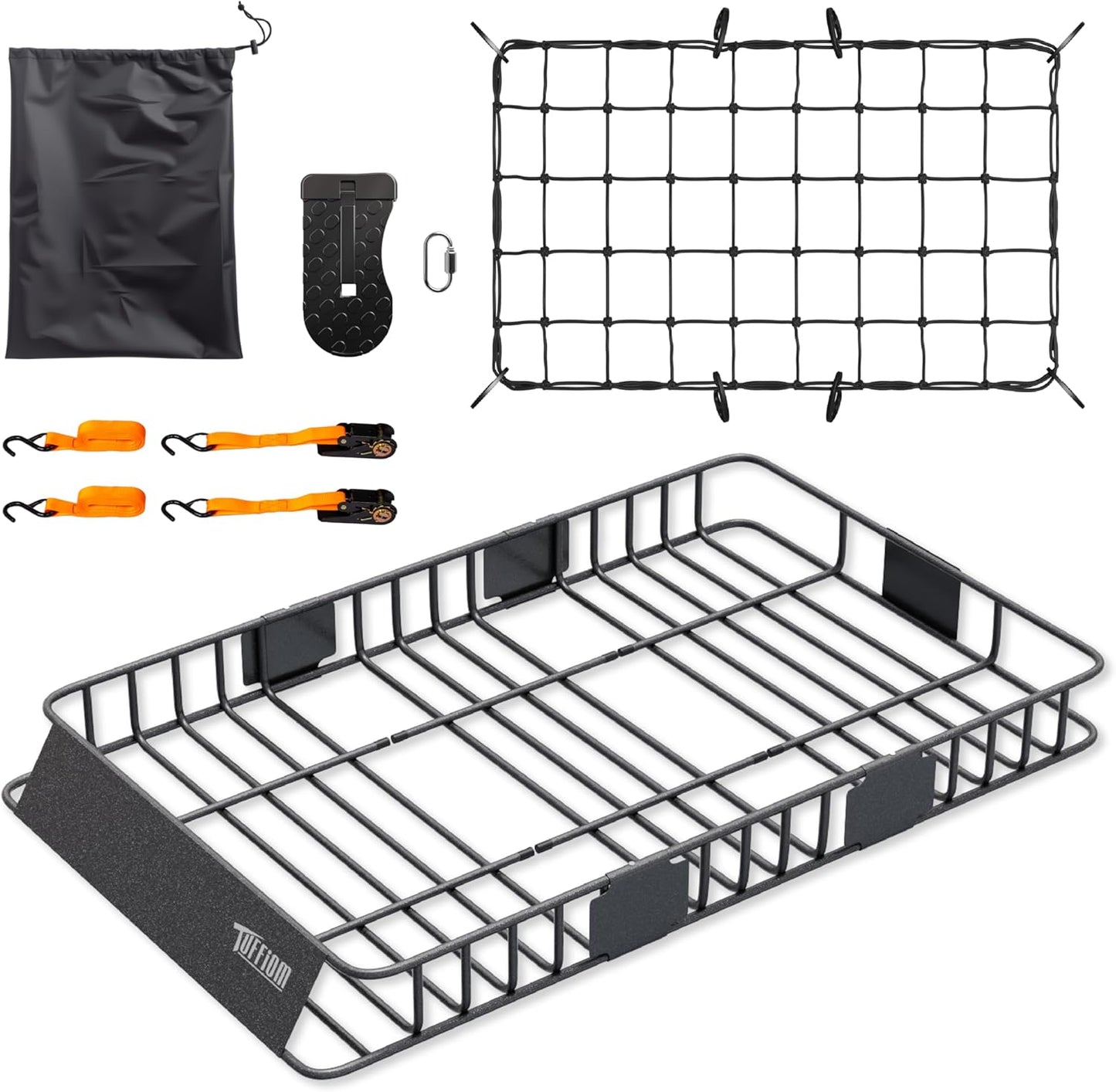 Bonnlo 250lbs Extendable Rooftop Cargo Carrier,64 * 39 * 6inch Universal Roof Rack Basket with Rubber Net,Storage Bag,Straps and Footrest,for SUV/Truck/Van