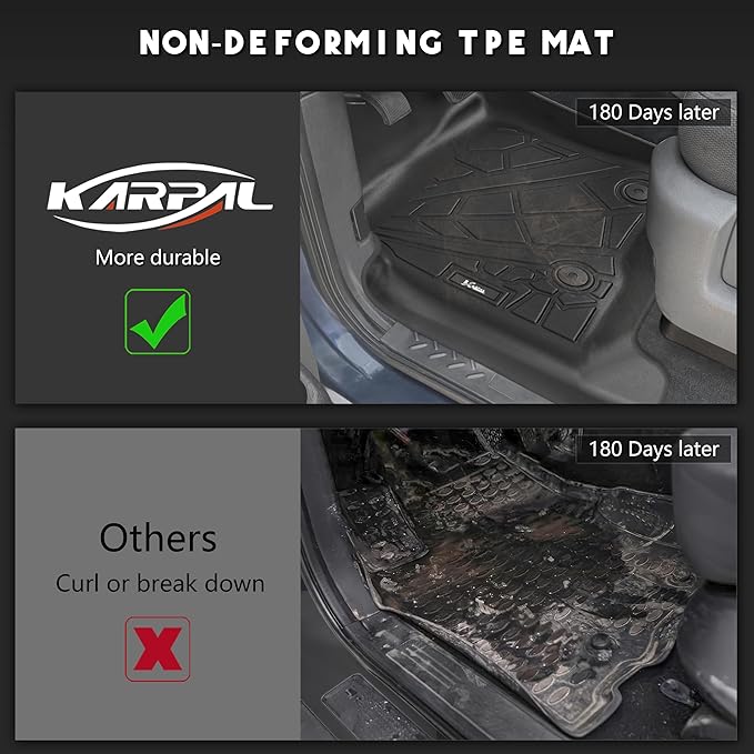 KARPAL Floor Mats Fit 2010-2014 Ford F150 SuperCrew/Crew Cab with 1st Row Bucket Seat, Custom Fit All Weather TPE F-150 Floor Liners, 1st & 2nd Row F150 Accessories Car Mats