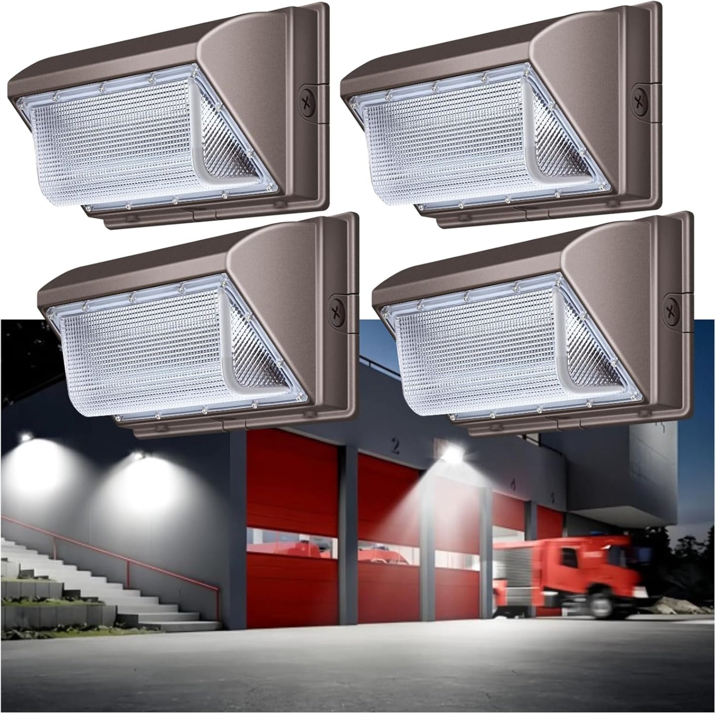 120W LED Wall Pack, 15840 Lumen Super Bright Outdoor Wallpack Lights, 5000K Waterproof Commercial Security Wall Mount Exterior Flood Lighting for House Yard Building Warehouse 4Pack
