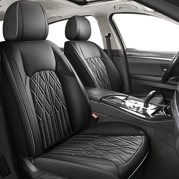 Huidasource Car Seat Covers, Leather Auto Seat Cushion Cover Universal Fit for Most Car Sedan SUV Pickup Truck, Fit for Honda Civic Nissan Compass Sentra Land Rover Focus Explorer(Front Pair/Black)