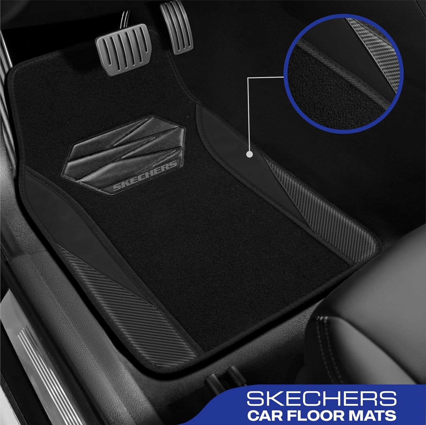 Skechers Car Floor Mats,Waterproof Universal Fit Car Mats,Faux Leather Car Floor Mats,Carbon Floor Mats for Cars with Anti-Slip Skechers Heel Pad Fit for SUV,Vans,Sedans,Trucks,Black