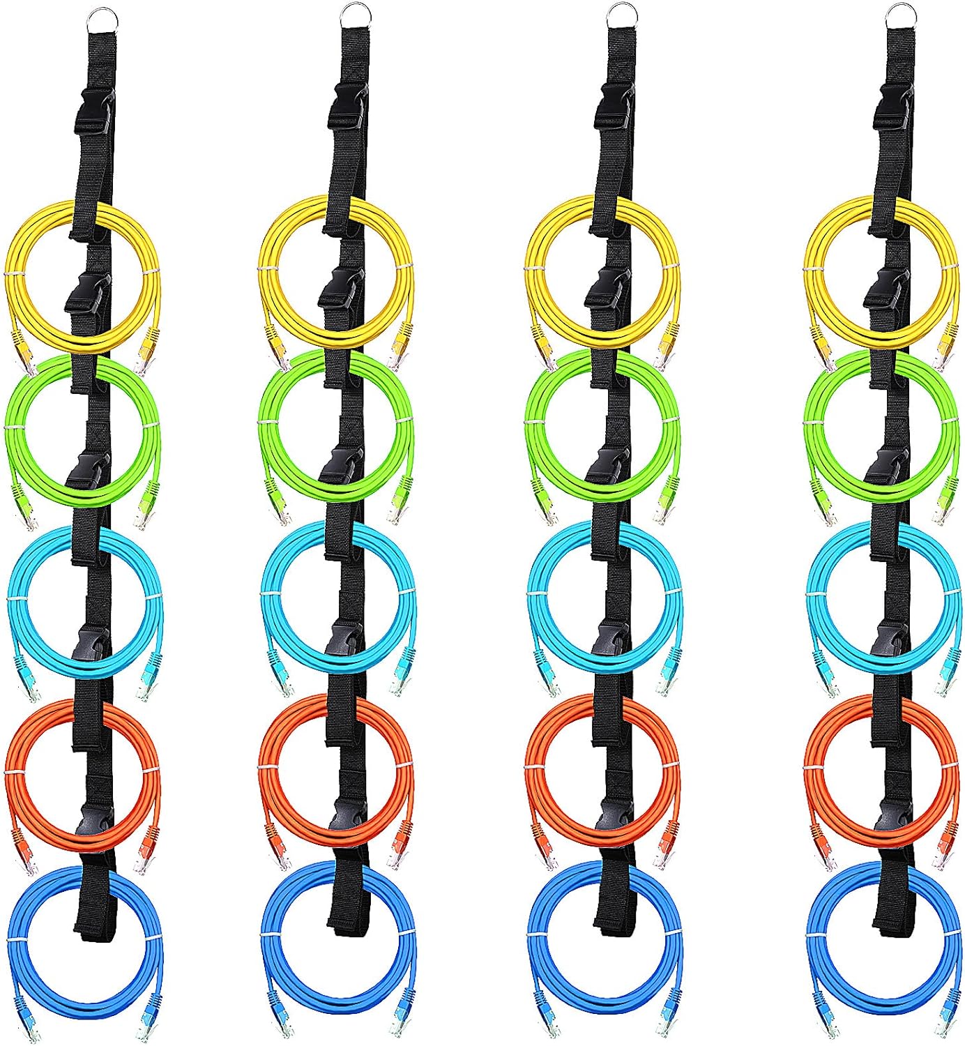 Extension Cord Organizer,4 PCS Extension Cord Hanger with 5 Slots,Garage Garden Storage Straps Black Organizer Straps for Cable, Hose, Rope, Light String, Tool
