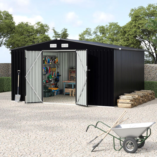8x10 FT Metal Storage Sheds Outdoor, MetalTool Shed with Lockable Door, MetalYard Sheds Garden Shed Kit, Metal UtilitySheds Buildings with Air Vent for Backyard Garden Patio Lawn