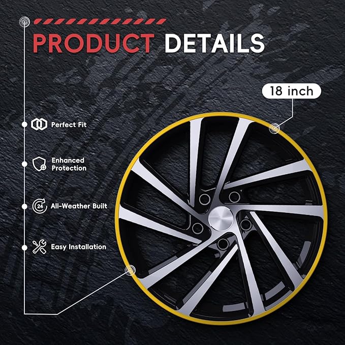 Wheel Rim Protector, 18" Automotive Alloy Wheel Protection Ring, Rim Edge Protector Ring - Strips for Curb Rash Prevention, Set of 4 Wheel Accessories Suitable for All Kinds of Vehicles