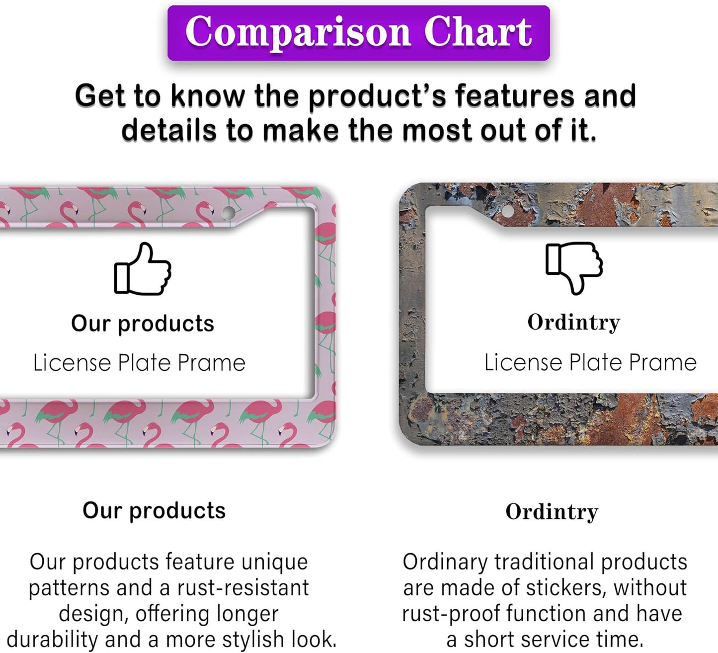 License Plate Frames for Girl Pink License Plate Cover for Women Pink Flamingo Animals Aluminum Metal Car Accessory 2 Pack with Screw Covers Set