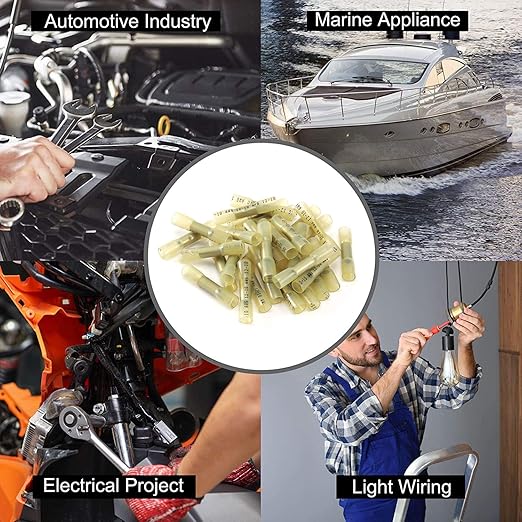 Heat Shrink Butt Connectors, 250Pcs 12-10 AWG Yellow Insulated Waterproof Electrical Wire Connectors Automotive Marine Grade Wire Crimp Terminals Butt Splices, Ideal for Boat, Truck, Stereo - Yellow