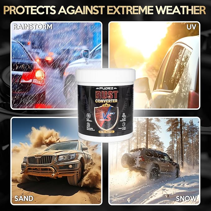2-in-1 Rust Converter Paint for Metal, 35 Floz Black Rust Inhibitor Metal Primer, Water-Based Rust Reformer for Trailer Cars, Long-Lasting Rust-proof Protective Coating, Corrosion Protection