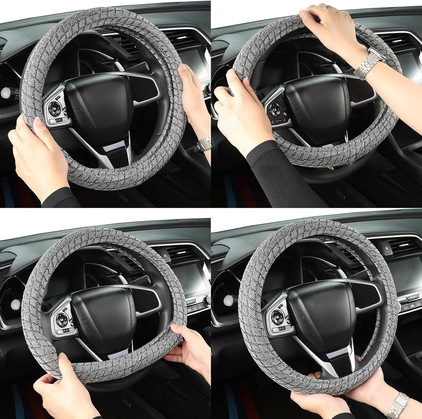 Auto Newer Breathable Steering Wheel Cover Suitable For Four Seasons，Anti-Slip Design，Odorless，Easy Carry ，Unviersal Fit for Truck SUV Sedans Vans，Interior Accessories Standard Size[14" 1/2-15"]（Grey）