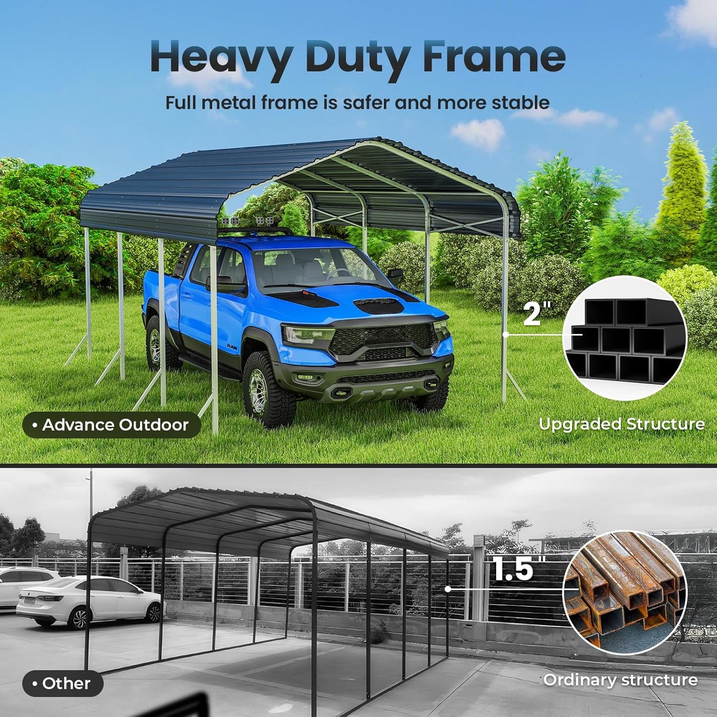 Heavy Duty Metal Carport – Sturdy Structure, All-Weather Protection, Easy Assembly for Cars, Trucks, Boats, Tractors, and Outdoor Storage (Gray, 10X15 FT)