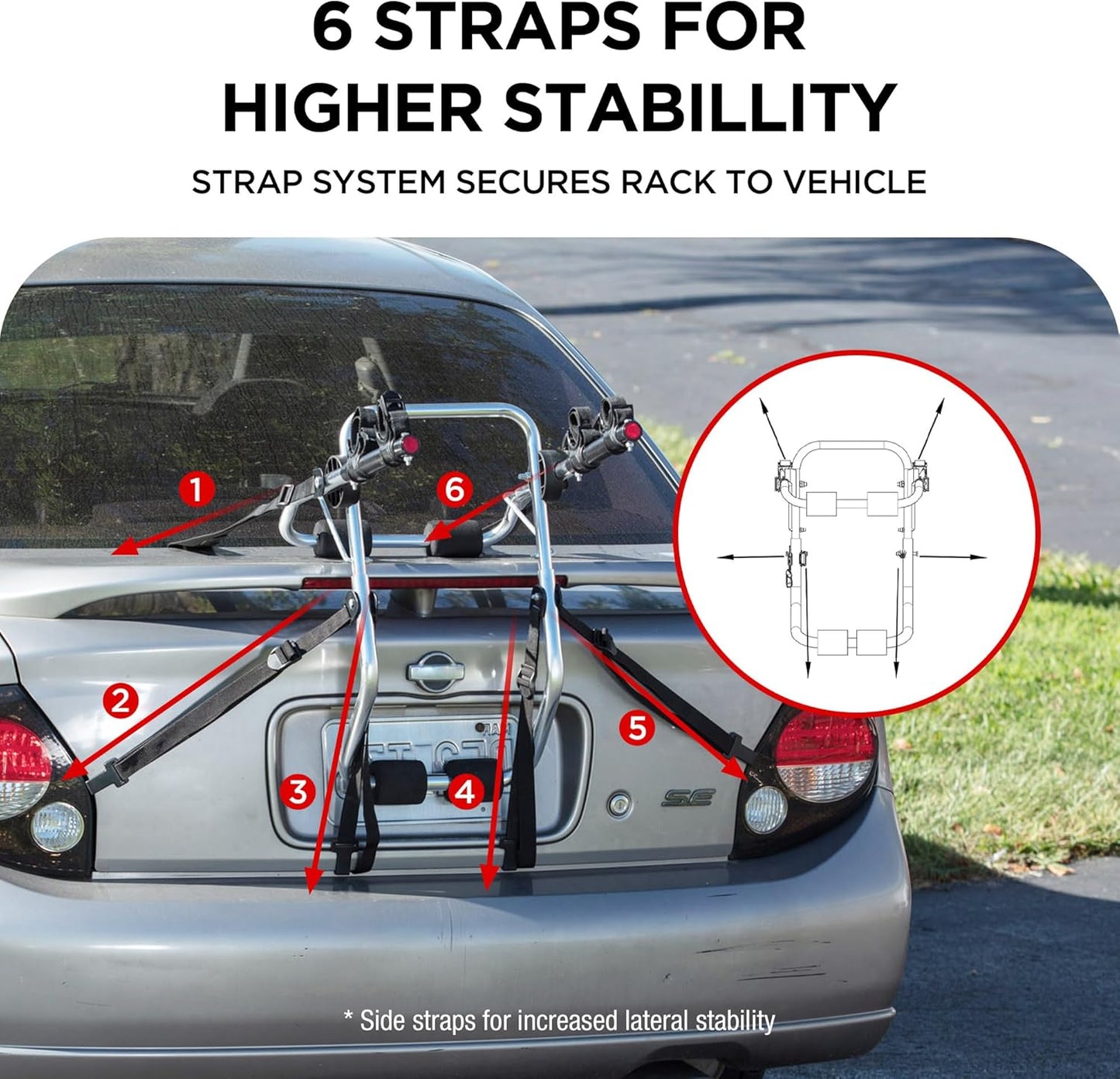 Rockland Aluminum 2-Bike Rack, 70 lbs Capacity, Lightweight Trunk Mount Bike Rack with Hooks and Loops, Fits 2" Receiver for Cars SUVs Minivans