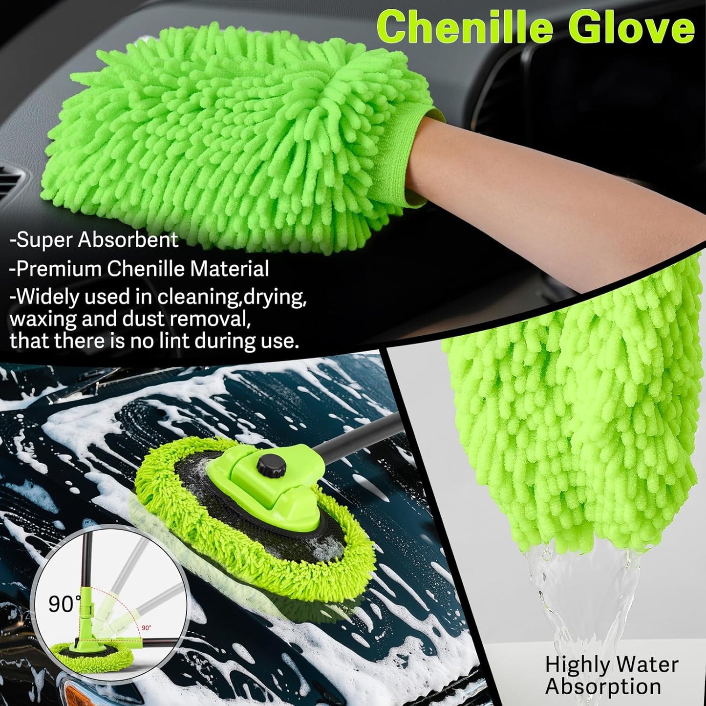 Car Wash Brush with Long Handle - 15° Curved Extendable Car Wash Mop,Soft Car Washing Brushes with Extra Microfiber Mop Head for Truck SUV Cleaning Not Hurt Paint Scratch Free