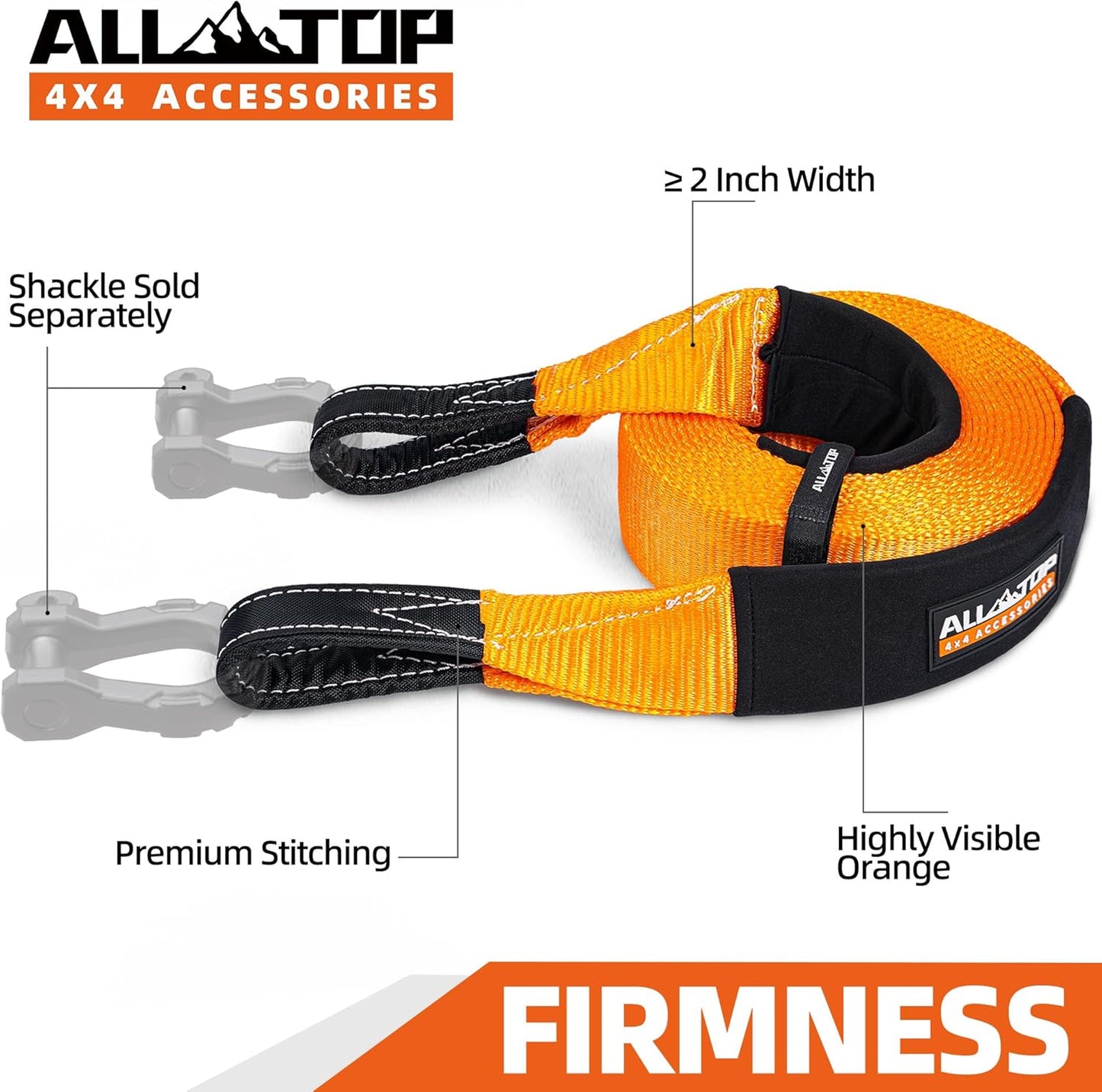 ALL-TOP Recovery Snatch Strap, 3in x 20ft - 35000Lbs, Heavy Duty 100% Nylon Kinetic Towing Recovery Strap with 22% Elongation & Reinforced Loops