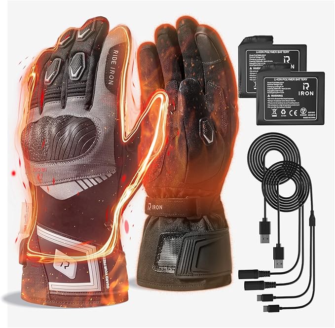 Heated Motorcycle Gloves for Men with CE Level 1 KP, 7.6V 3000mAh Rechargeable Heated Gloves Touchscreen Protective Gears
