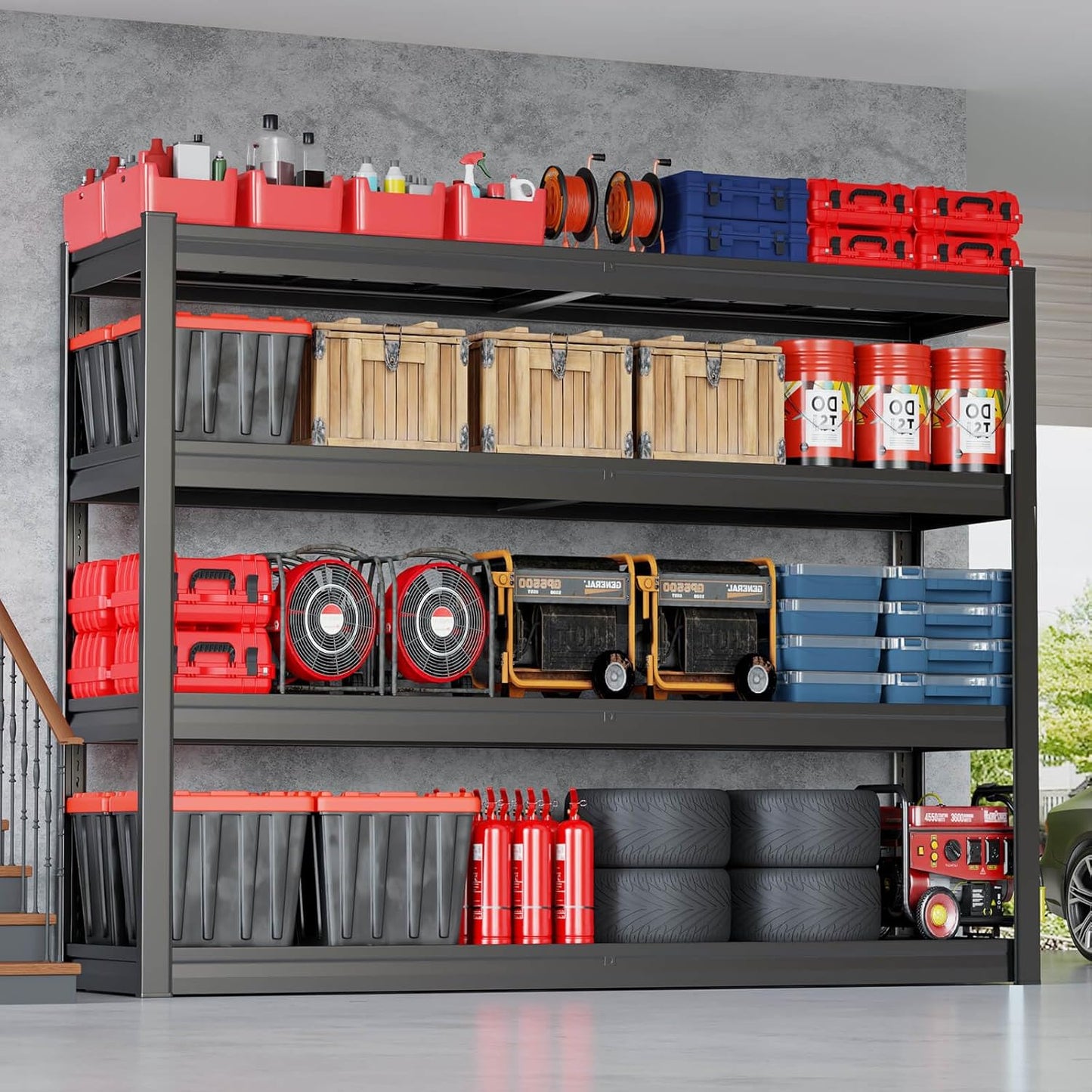 68" W Garage Shelving Unit, 68" W x 24" D x 68" H, Heavy Duty Garage Storage Shelves, 4 Tier Storage Rack Shelf, Industrial Adjustable Shelves for Basement Warehouse, 2 Pack