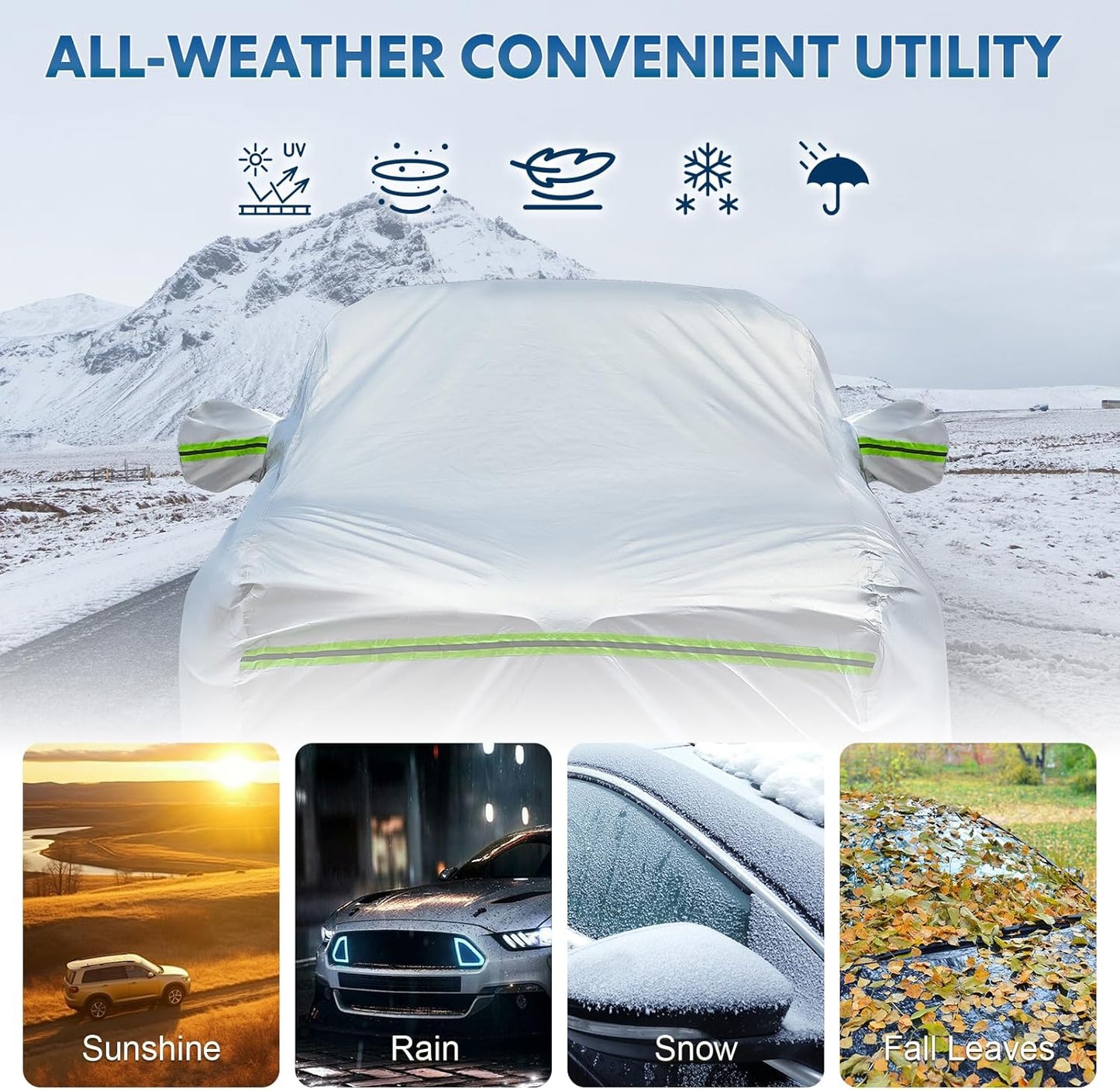 KEYOOG 6-layer Full Car Cover Is All-weather Waterproof, Universal In All Seasons, Snow Prevention, Rainproof, Acid Rainproof, Sunscreen, Ultraviolet-proof, Universally Applicable To Sedan (165"-182")
