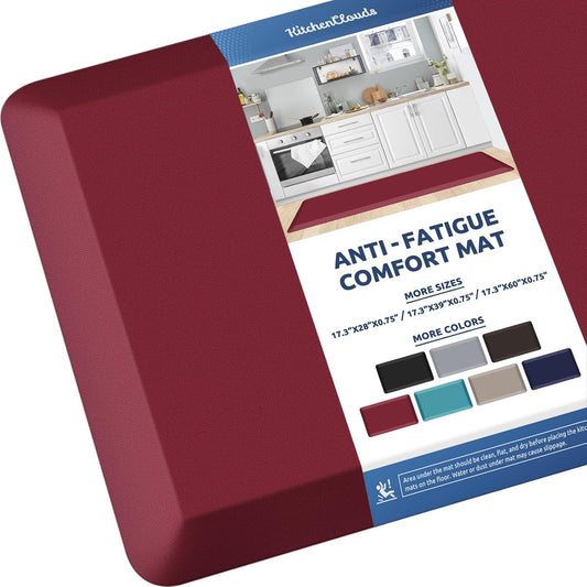 KitchenClouds Kitchen Mat Cushioned Anti Fatigue Kitchen Rug 0.8inch Waterproof Non Slip Kitchen Rugs and Mats Standing Desk Mat Comfort Floor Mats for Kitchen Sink Office (17.3"x60",Red)
