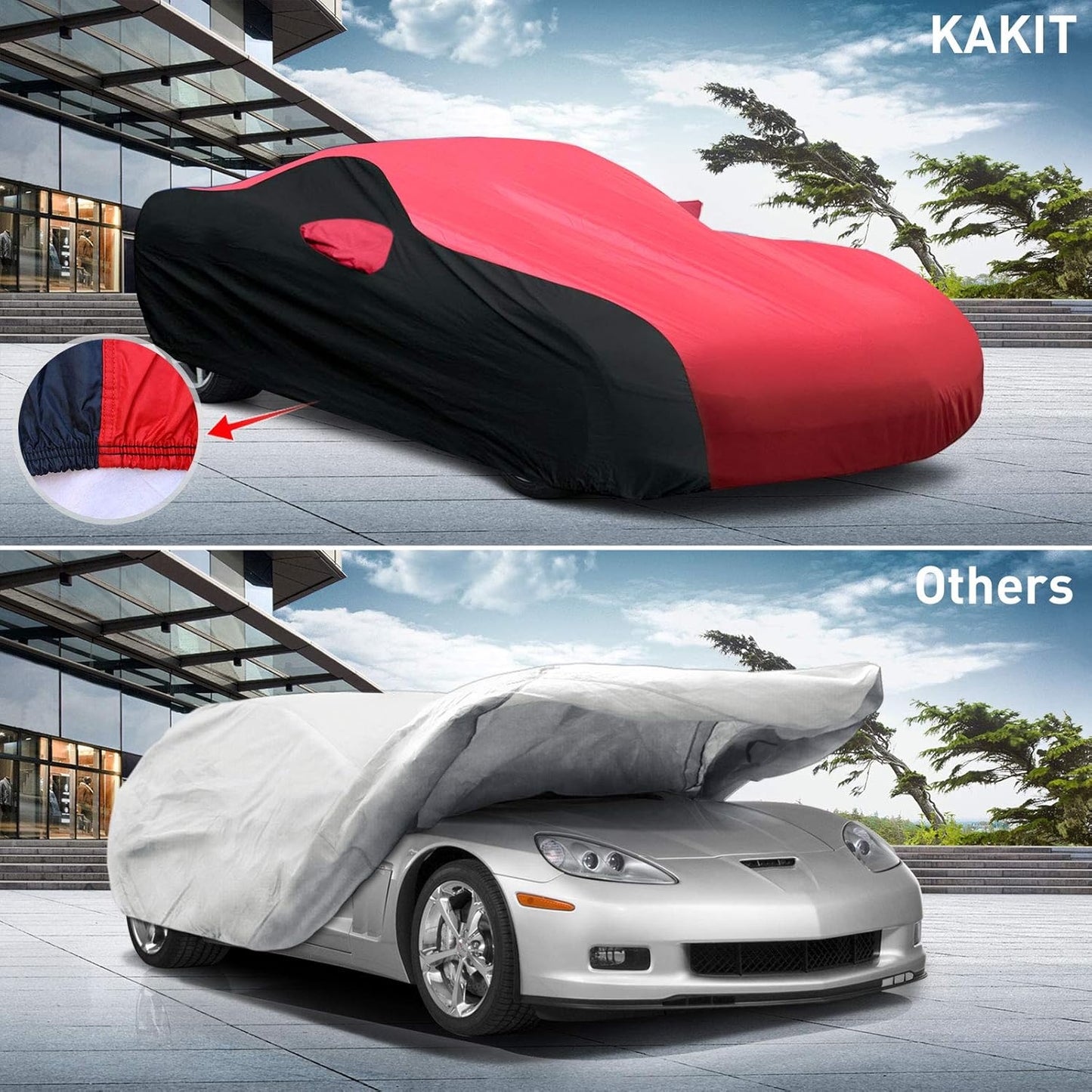 KAKIT Waterproof Car Cover Custom Fit for 2005-2013 C6 Stingray, UV Resistant Fade-Proof Cover for Chevy Corvette, Indoor & Outdoor Use (Red & Black Combo)