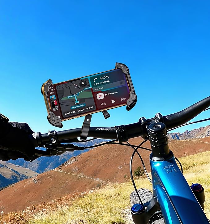 Motorcycle Phone Mount [Secure Lock] One-Handed Operation Motorcycle Cellphone Holder, Bicycle Scooter Handlebar Clamp, Bike Phone Mount with Aluminum Alloy Base Fit for 5.4"-7.2" Smartphone