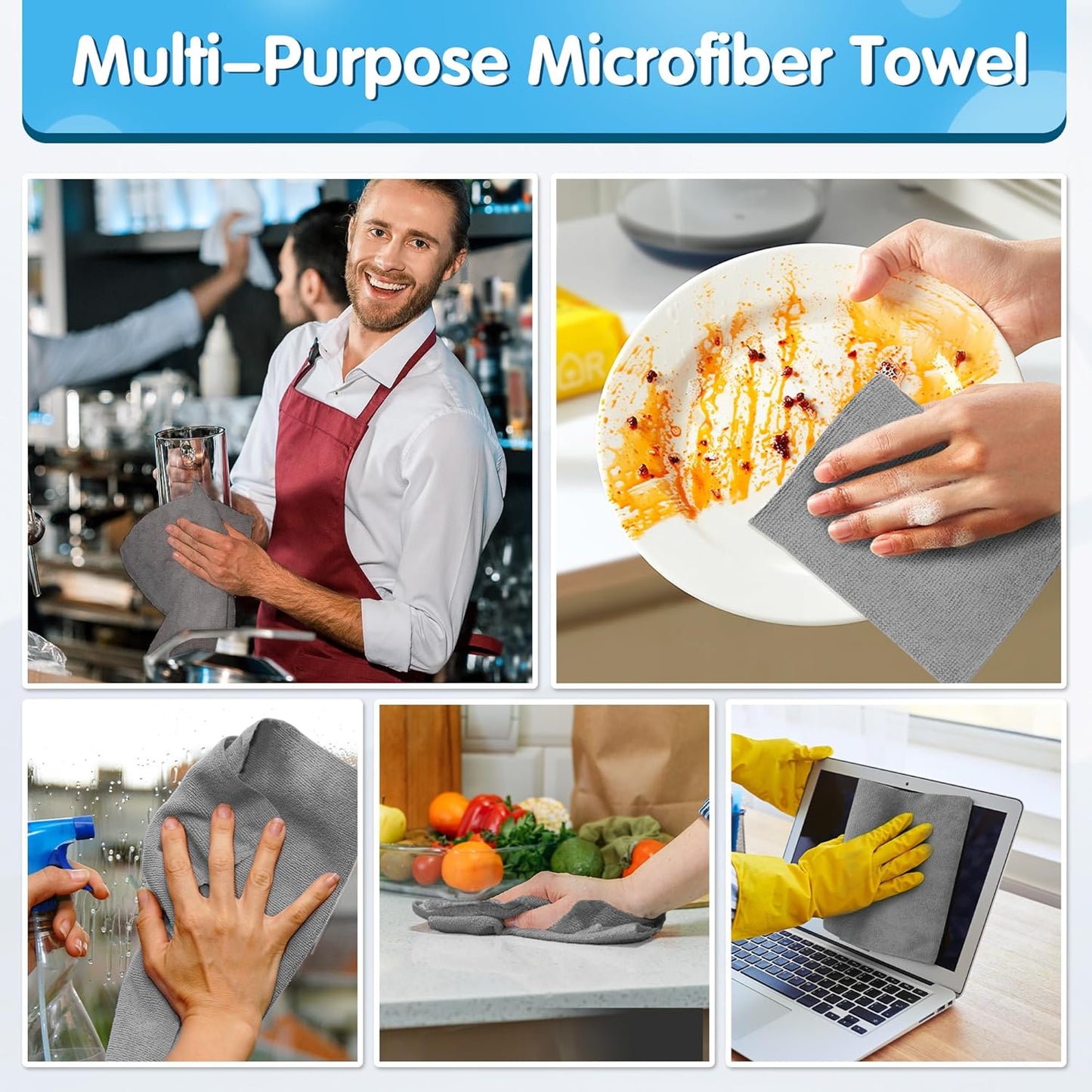 FIXSMITH Grey Microfiber Cleaning Cloth, Pack of 50, 16"X12" Cleaning Rags for Housekeeping and Kitchen, Reusable Shop Towels, Microfiber Towels for Cars, Lint Free, Scratch-Free, Highly Absorbent