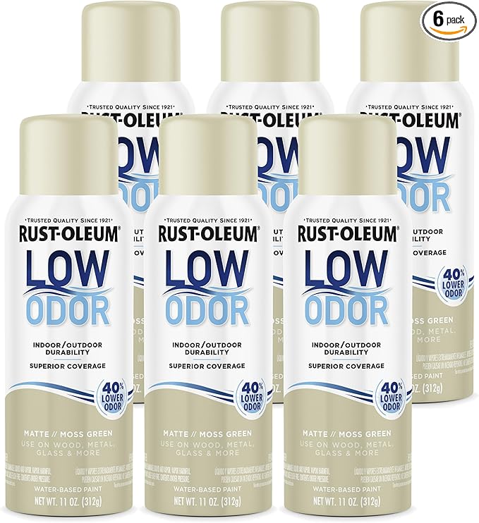 Rust-Oleum Low Odor Premium Spray Paint, 11 oz, Matte Moss Green, 6 Pack