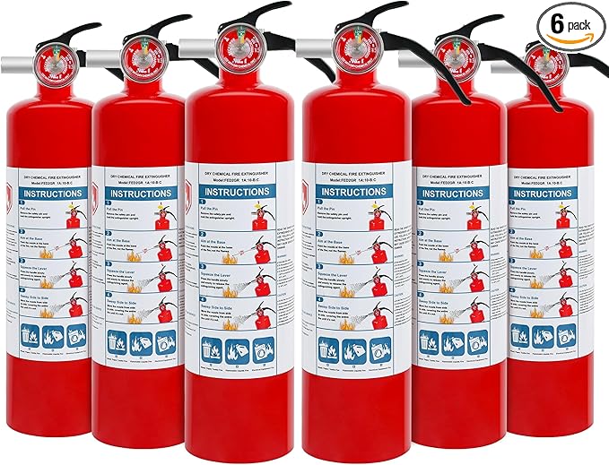 6 Pack ABC Dry Chemical Fire Extinguishers, 2.5 lb 1A:10B:C Rating for Home, Car, Boat, Quick Release Handle, Compact & Portable Dry Powder Extinguisher