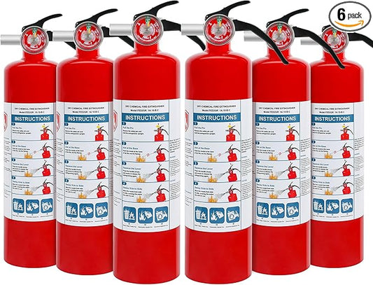 6 Pack ABC Dry Chemical Fire Extinguishers, 2.5 lb 1A:10B:C Rating for Home, Car, Boat, Quick Release Handle, Compact & Portable Dry Powder Extinguisher