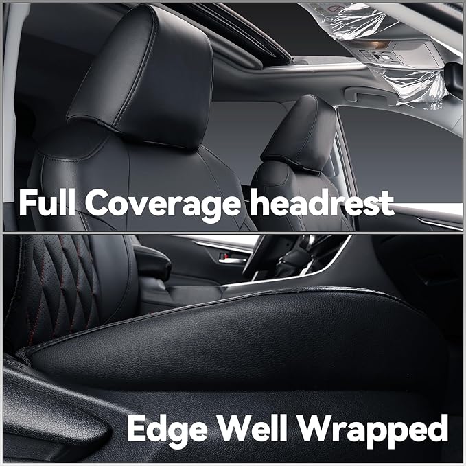 coverdream RAV4 PHEV Leather Seat Covers Full Set for 2019-2025 Toyota RAV4 Hybrid XSE,Hybrid SE,Prime SE/XSE,Fully Covered,Luxury Waterproof Car Seat Protector (Black & Diamond)