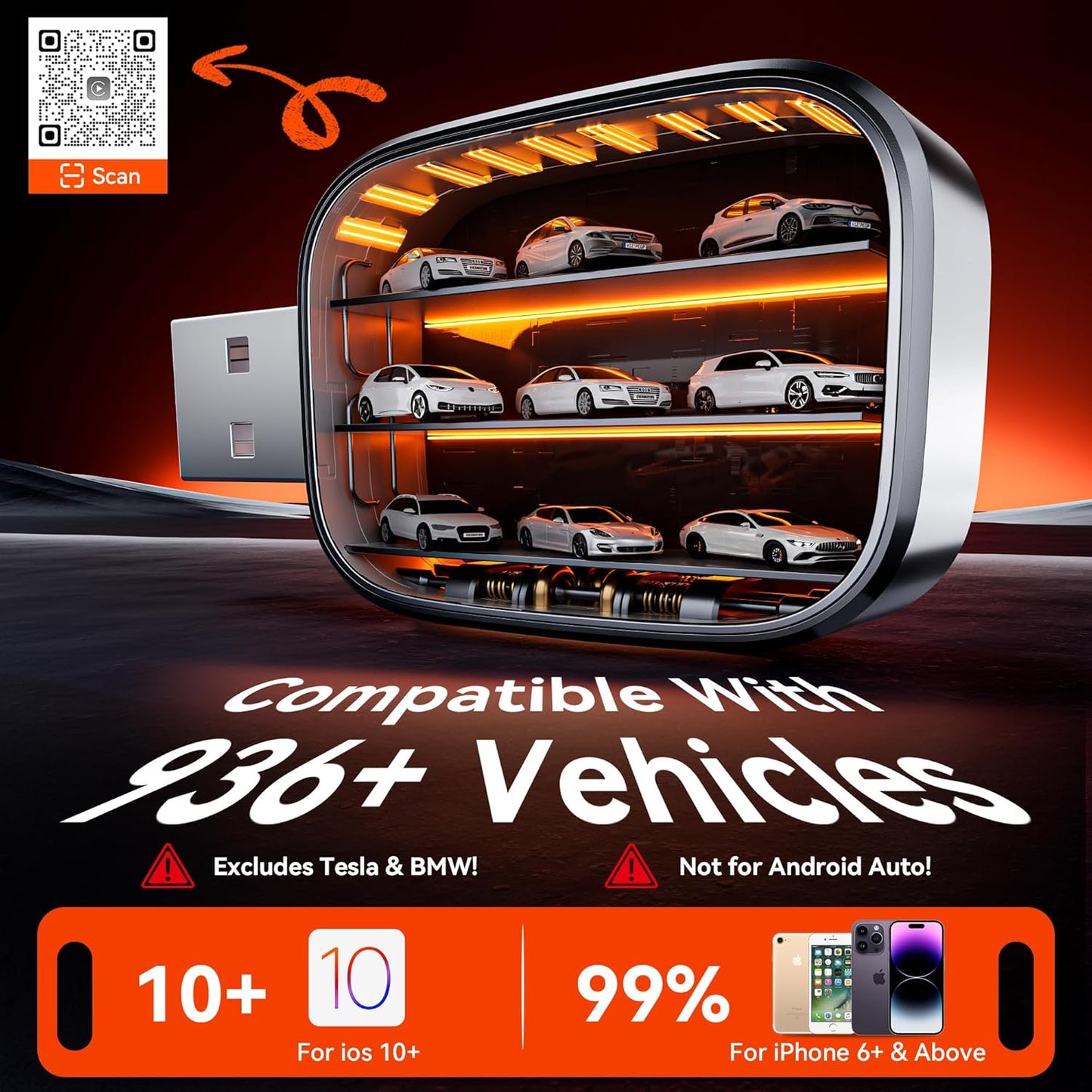 Redlake Wireless CarPlay Adapter for iPhone 2025 Wireless Apple CarPlay Adapter Mini Size with Cable USB & USB-C/Type-C Plug and Play Stable Connection and No Delay