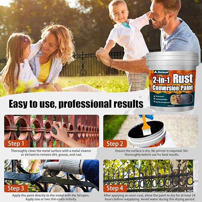 2-in-1 Rust Converter & Metal Primer, 35 oz Rust Remover & Inhibitor Paint for Metal, Stops Rust & Corrosion, Heat & UV Resistant Automotive Rust Reformer for Car, Truck Frame, Trailer – Black