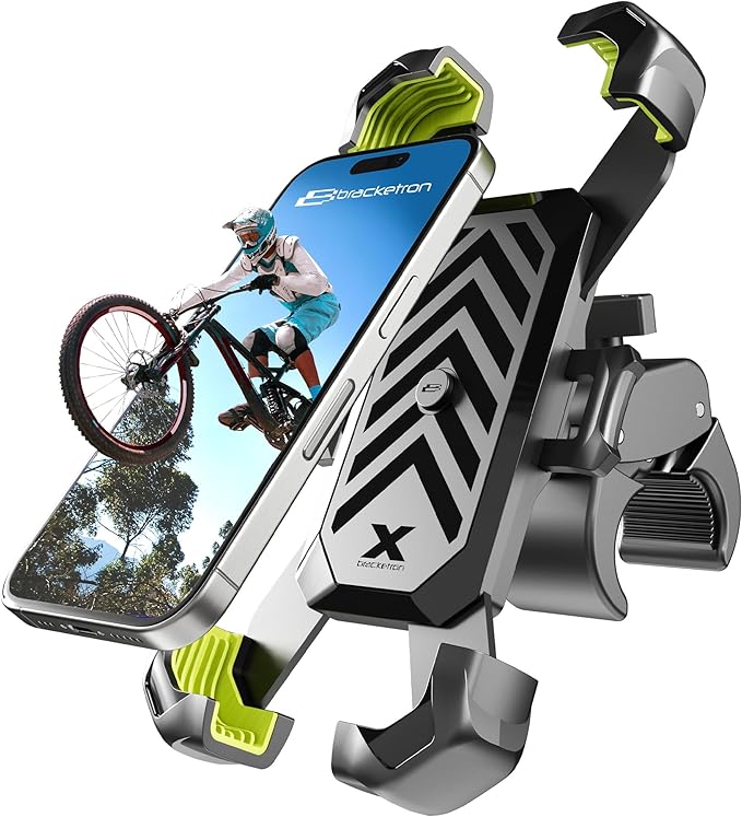 Bracketron Bike Phone Holder,[2025 Quick Release] Motorcycle Phone Mount,Phone Holder for Motorcycle Electric Bike,Scooter,Golf Cart,4 Point Shockproof Design for iPhone, Samsung, & Large Smartphones.