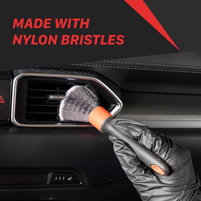 Maxshine ESS Detailing Brush Combo, Red, 2-Piece Set, Ultra Soft 612 Nylon Bristles, Non-Slip Handle, Chemical & Heat Resistant | Precision Cleaning for Auto Interior & Exterior