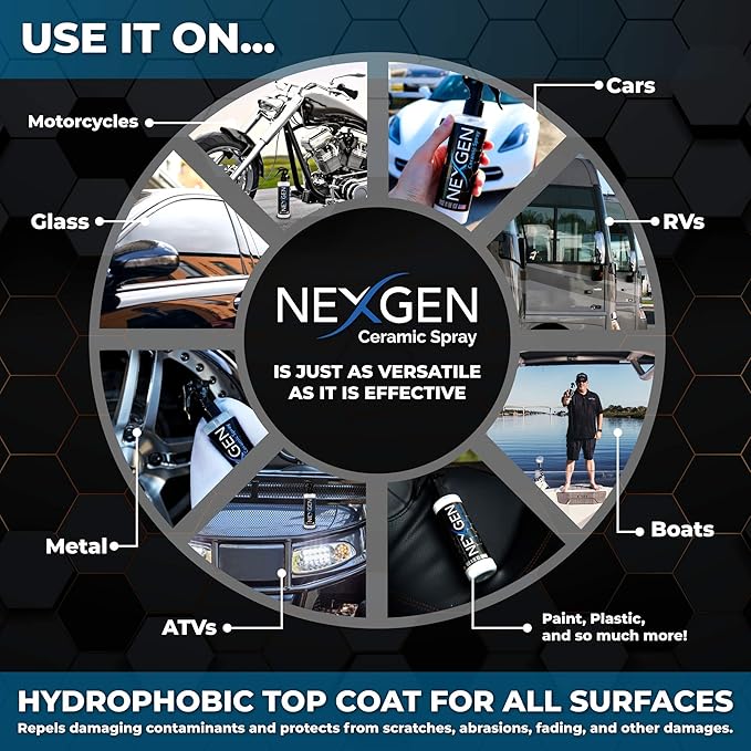 Nexgen Exterior Ceramic Spray & Interior Ceramic Spray - Complete Ceramic Coating Pack for Interior and Exterior to protects your vehicle from Environmental Contaminants (16 oz)