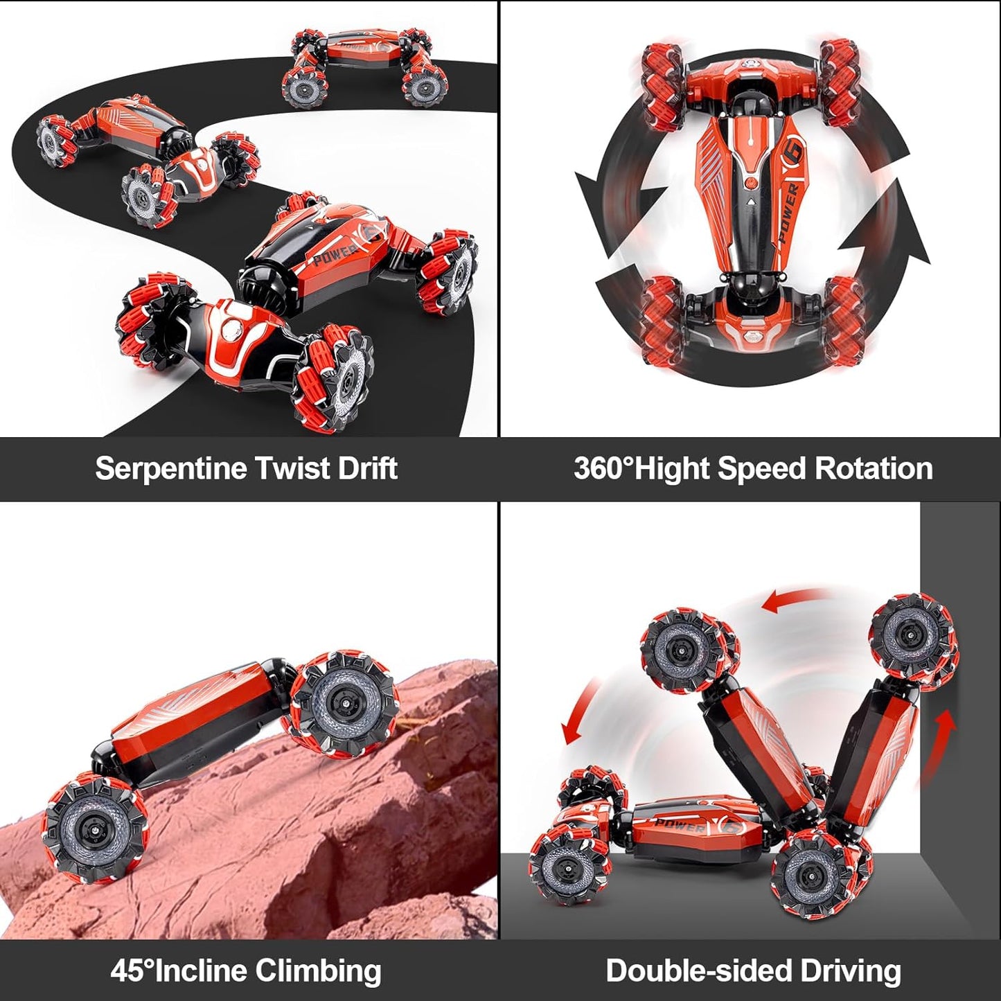 Gesture Sensing RC Stunt car, 4WD Drive Watch Remote-Controlled Vehicle, Bidirectional Drifting Off-Road Vehicle with Music and Lights Toys for Boys,Presents for Kids 4-12 Old