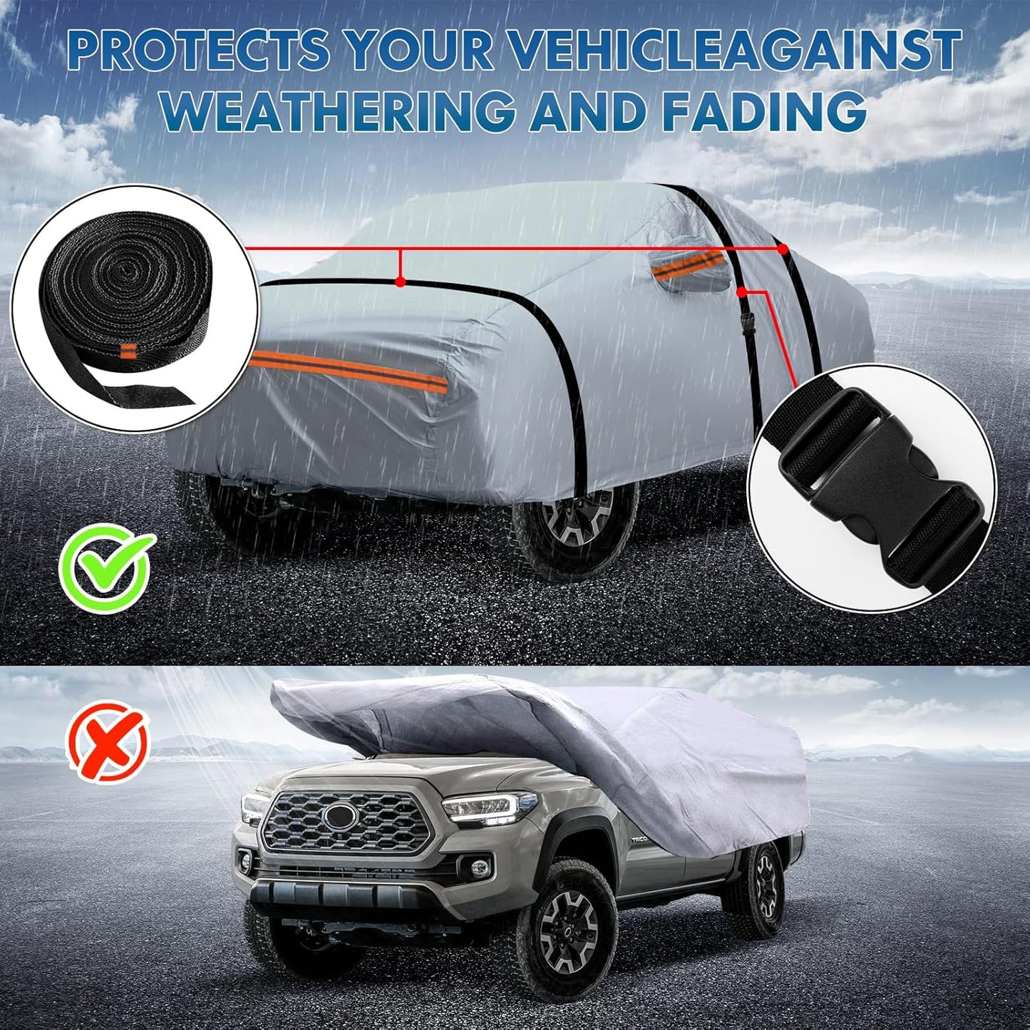 KEYOOG 6-Layer Full Car Cover is All-Weather Waterproof, Fit for 197"-207" Length Sedan, Universal in All Seasons, Snow Prevention, Rainproof, Acid Rainproof, Sunscreen, Orange Reflective Strip
