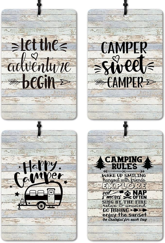 Rustic Farmhouse Camping Car Air Freshener 4 Pcs, Camping Lovers Gifts Air Freshener Hanging for Cars Books Closet Drawer, Camper Car Accessories Gifts for Women Men Couples