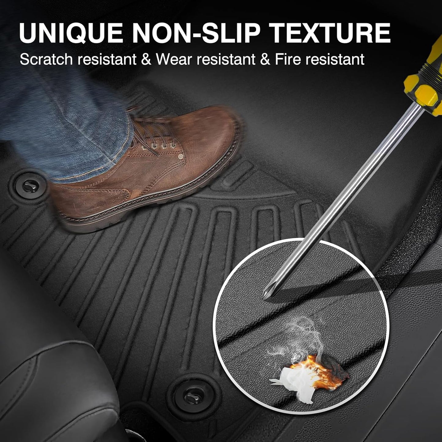 Powerty Floor Mats for 2018-2024 2025 Chevy Chevrolet Traverse 7 Seater Accessories All Weather Floor Liner 3D TPE Floor Mat Heavy-Duty Floor Liners((Only for with 2nd Row Bucket Seat)