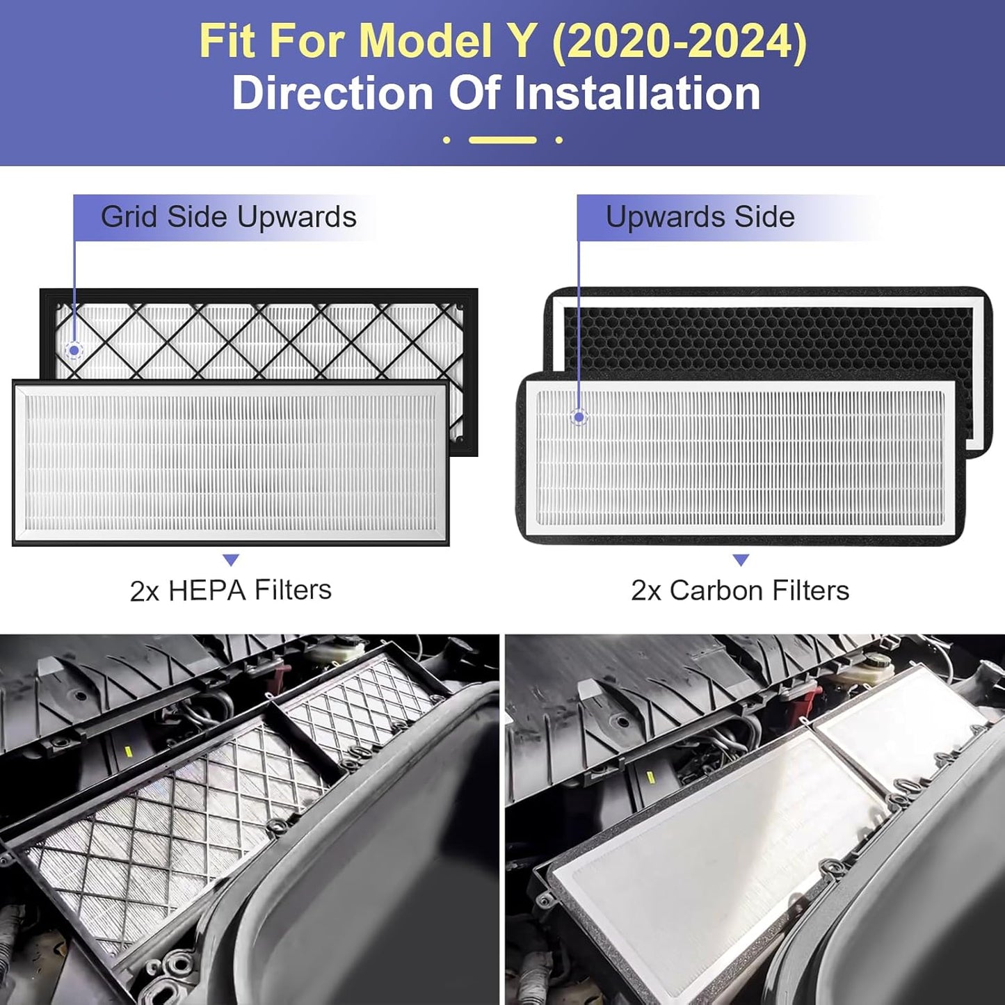 Tesla Model Y Intake Cabin Air Filter HEPA with Activated Carbon, Air Intake Filter Replacement Kit for Model Y 2020-2025 Accessories, Set of 4